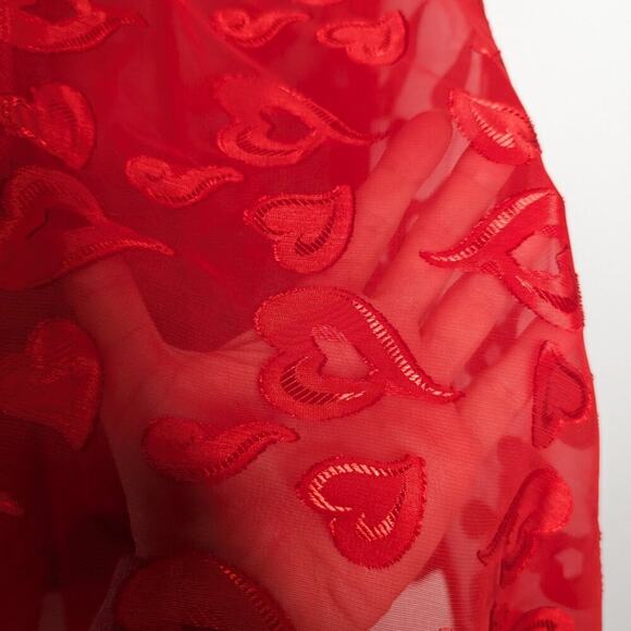 Vintage Y2K Red Satin Heart Pattern Semi Sheer Cami Top Sleeveless Bow Size L - Picture 6 of 11